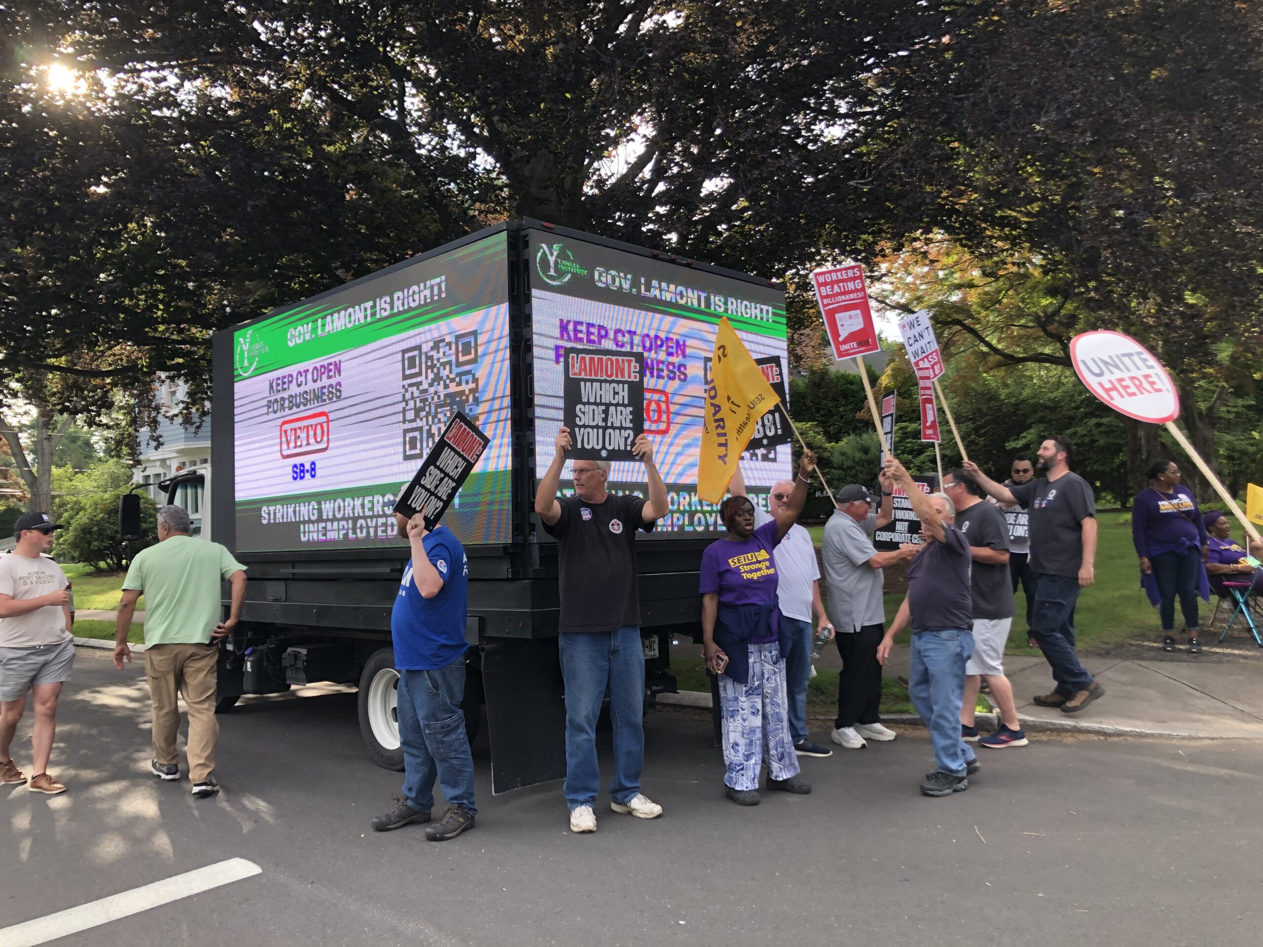 Union Protester Vandalizes Yankee Institute Billboard Outside Governor’s Mansion